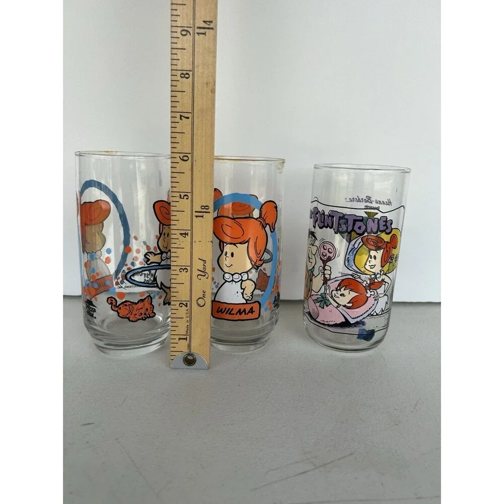 Vintage Flintstone Kids Glasses Lot 1986 Pizza Hut Wilma 1991 Hardee’s